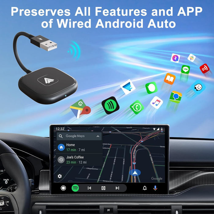 Android Auto Wireless Adapter, Android Auto, Wireless Android Auto for OEM Factory Wired Android Auto Cars Plug & Play Easy Setup,Converts Wired Android Auto to Wireless.