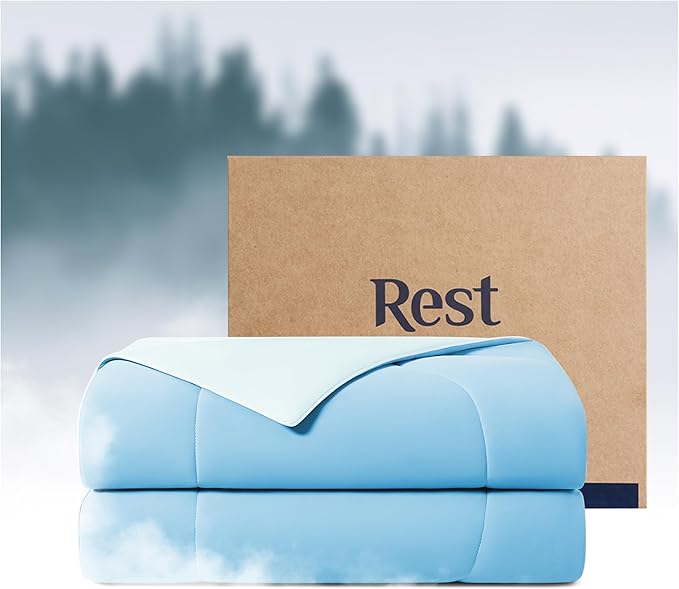 REST® Evercool® Cooling Comforter, Good Housekeeping Award Winner for Hot Sleepers, All-Season Lightweight Blanket to Quickly Cool Down While Stay Warm All Night, Aqua Blue - King/Cali King 106"x90"