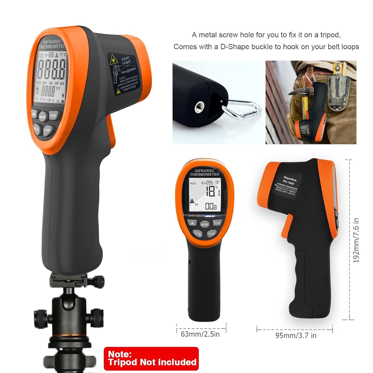 LYCEBELL Infrared Thermometer Gun Non-Contact Digital Laser Temperature Gun with Backlight - 58℉ to 3272℉ (-50℃ ~ 1800℃) NOT for Humans