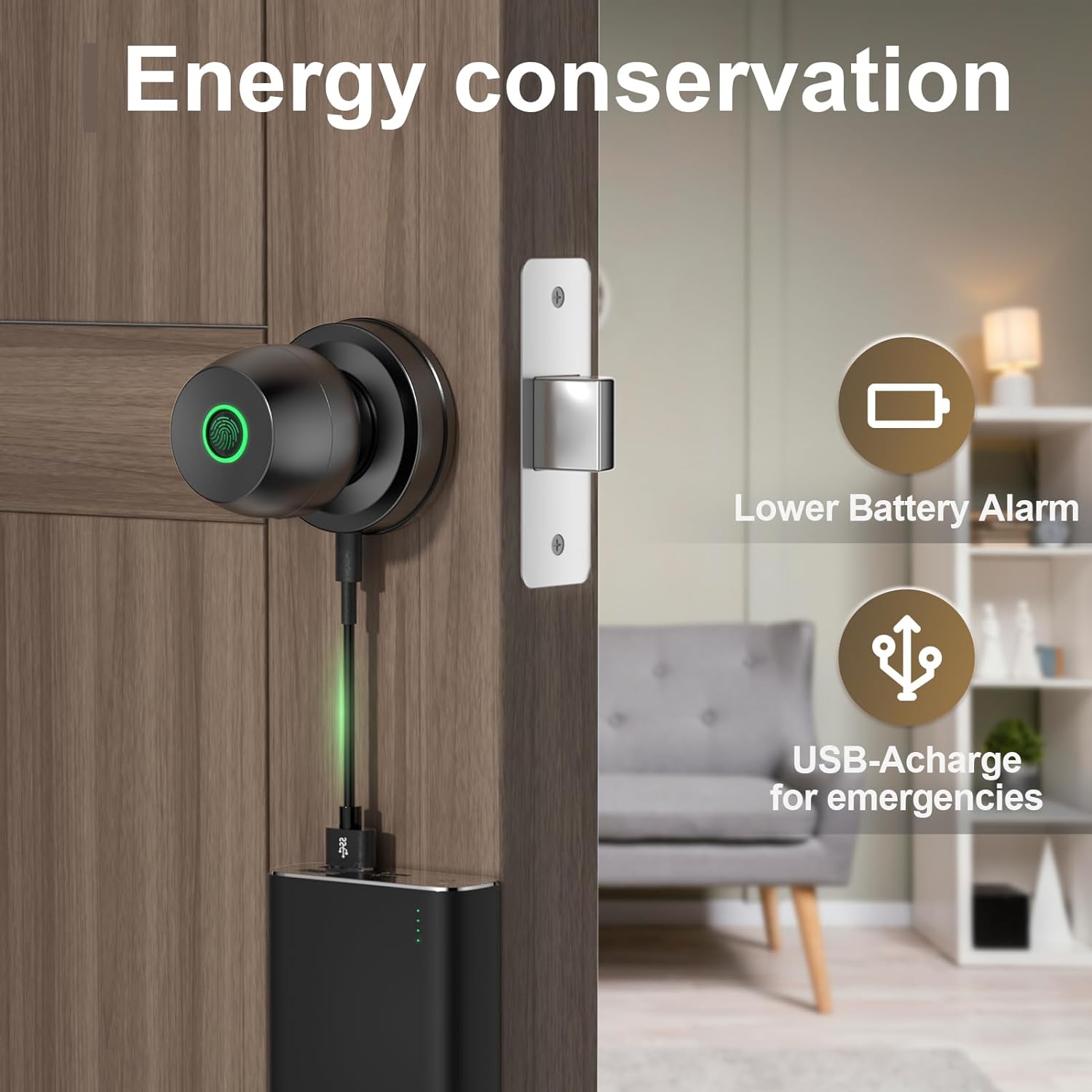 Smart Door Knob, Fingerprint Door Lock Smart Lock Biometric Door Lock Fingerprint Door knob with App Control Suitable for Bedroom,Cloakroom,Apartments Offices,Hotels(Black)