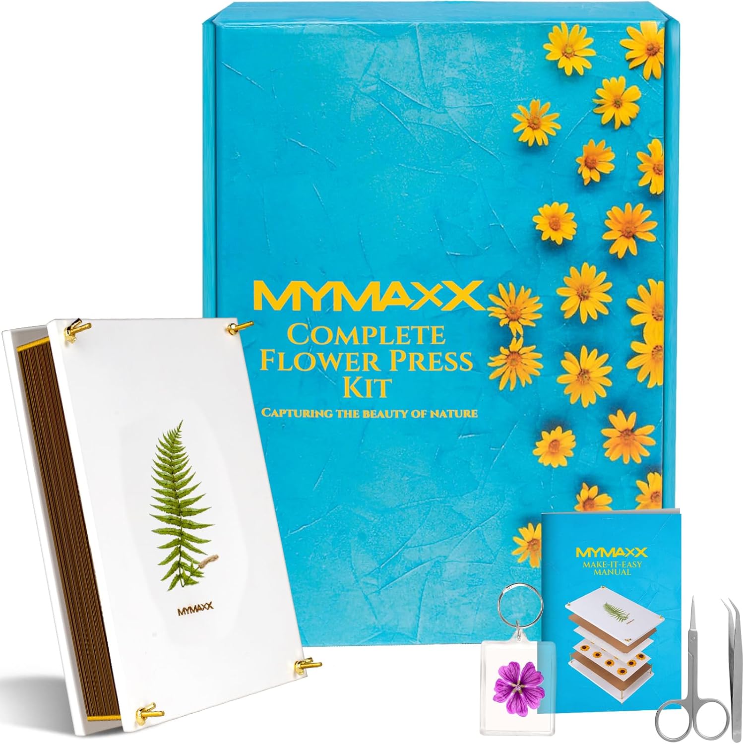 MyMaxx Large Flower Press Kit for Adults and Kids - Press Flowers Effortlessly, 11.8" x7.8” Flower Pressing Kit - for Plant Enthusiasts - Wooden Leaf, Flowers Presser for Arts and Crafts Enthusiasts