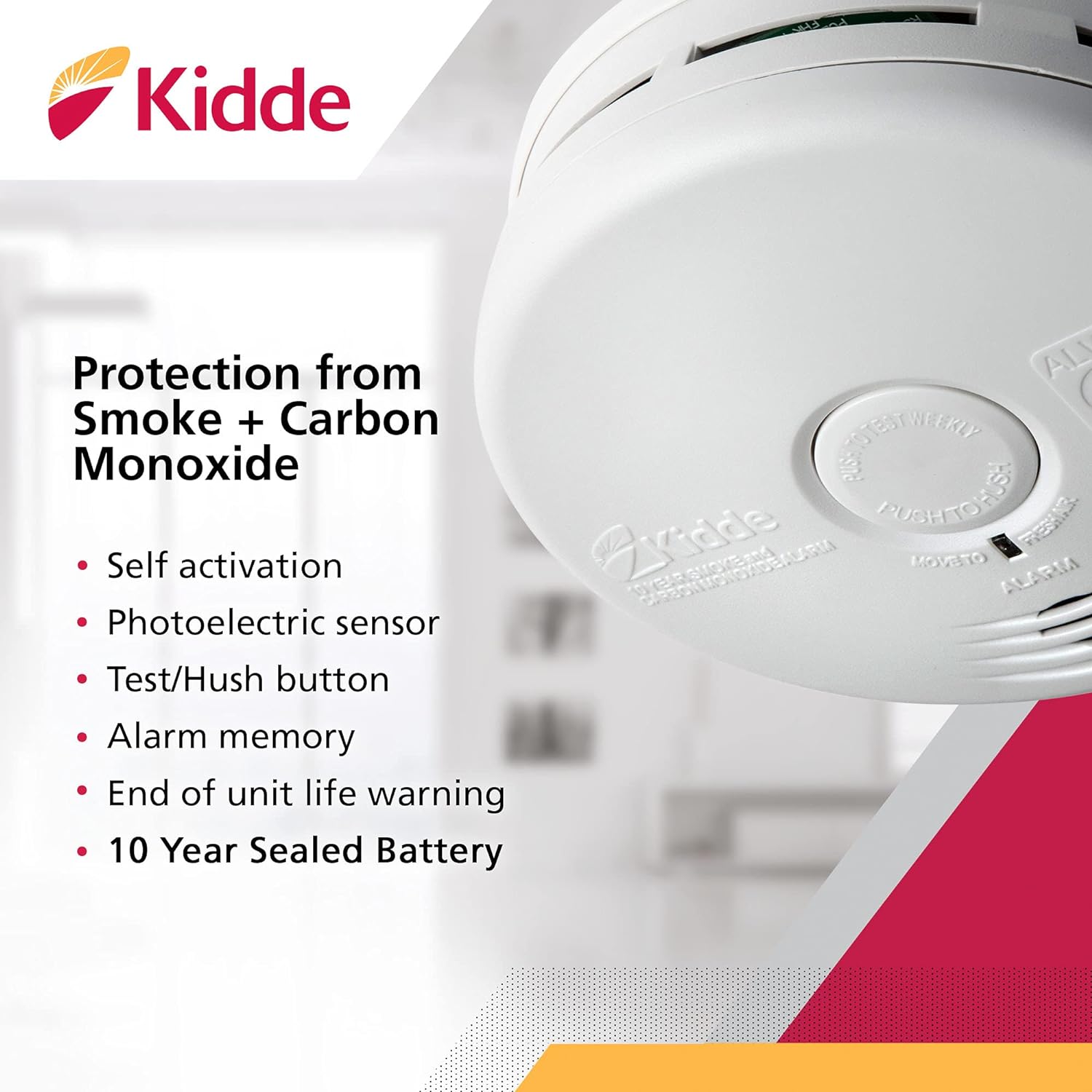 Kidde P3010k-CO 10 Year Smoke Alarm and Carbon Monoxide Detector Photoelectric Kitchen