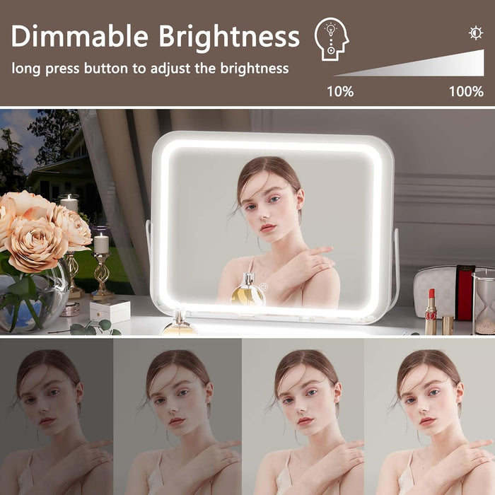 Hasipu Vanity Mirror with Lights, 14"×11" LED Makeup Mirror, 3 Modes Light,Smart Touch Control Dimmable, 360°Rotation, Modern White Frame