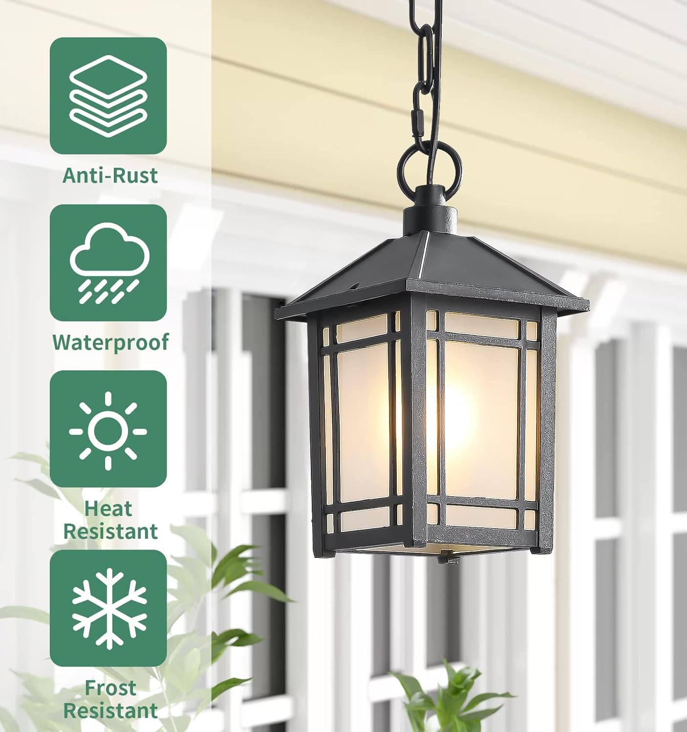 Lzwelcy Outdoor Pendant Lights with Frosted Glass Rust Resistant Aluminum Hanging Porch Lights,Outdoor Black Exterior Pendant Lights,Pendant Lights for Porch,Gazebo,and Farmhouse Exterior