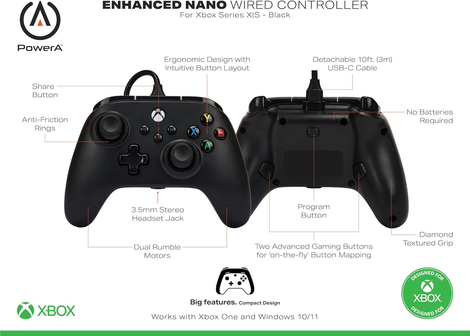 PowerA Nano Enhanced Wired Controller for Xbox Series X|S - Black