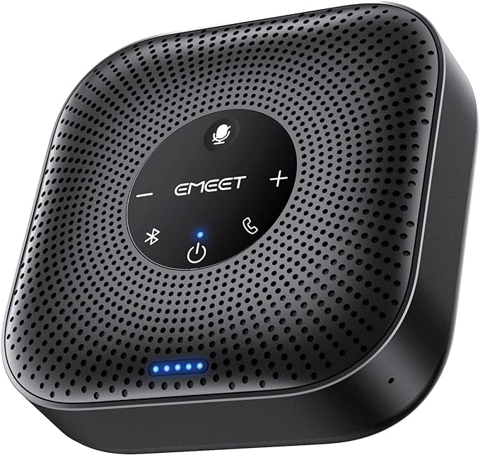 EMEET Conference Speakerphone M0 Plus, 4 AI Mics 360° Voice Pickup, Noise Reduction, USB C Speaker, Bluetooth Conference Speaker for 8 People w/Daisy Chain for 16 Compatible with Leading Software