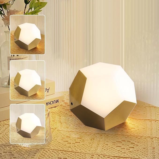 POPUBABI LED Creative Desk Lamp, Intelligent Night Light, Dodecahedron Small Table Lamp,3 Color Rechargeable Lamp for Living Room Bedroom Bedside Nightstand Office Shelf Patio Restaurant Bars