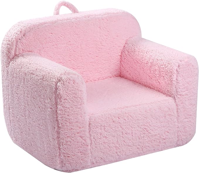 MOMCAYWEX Kids Snuggly-Soft Sherpa Chair, Cuddly Toddler Foam Chair for Boys and Girls, Pink