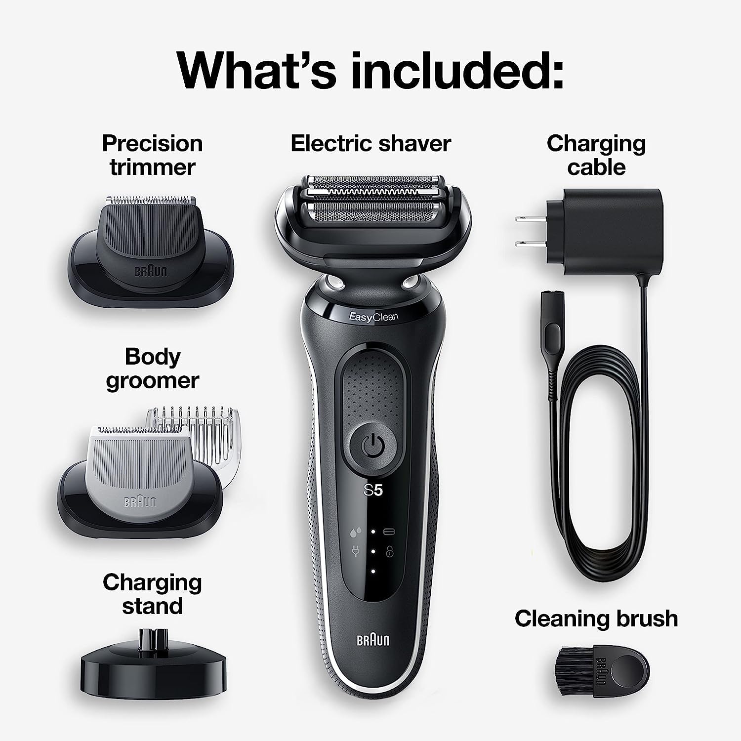 Braun Series 5 5050cs Easy Clean Electric Razor for Men With Charging Stand, Precision Trimmer, Body Groomer, Black, 1 Count