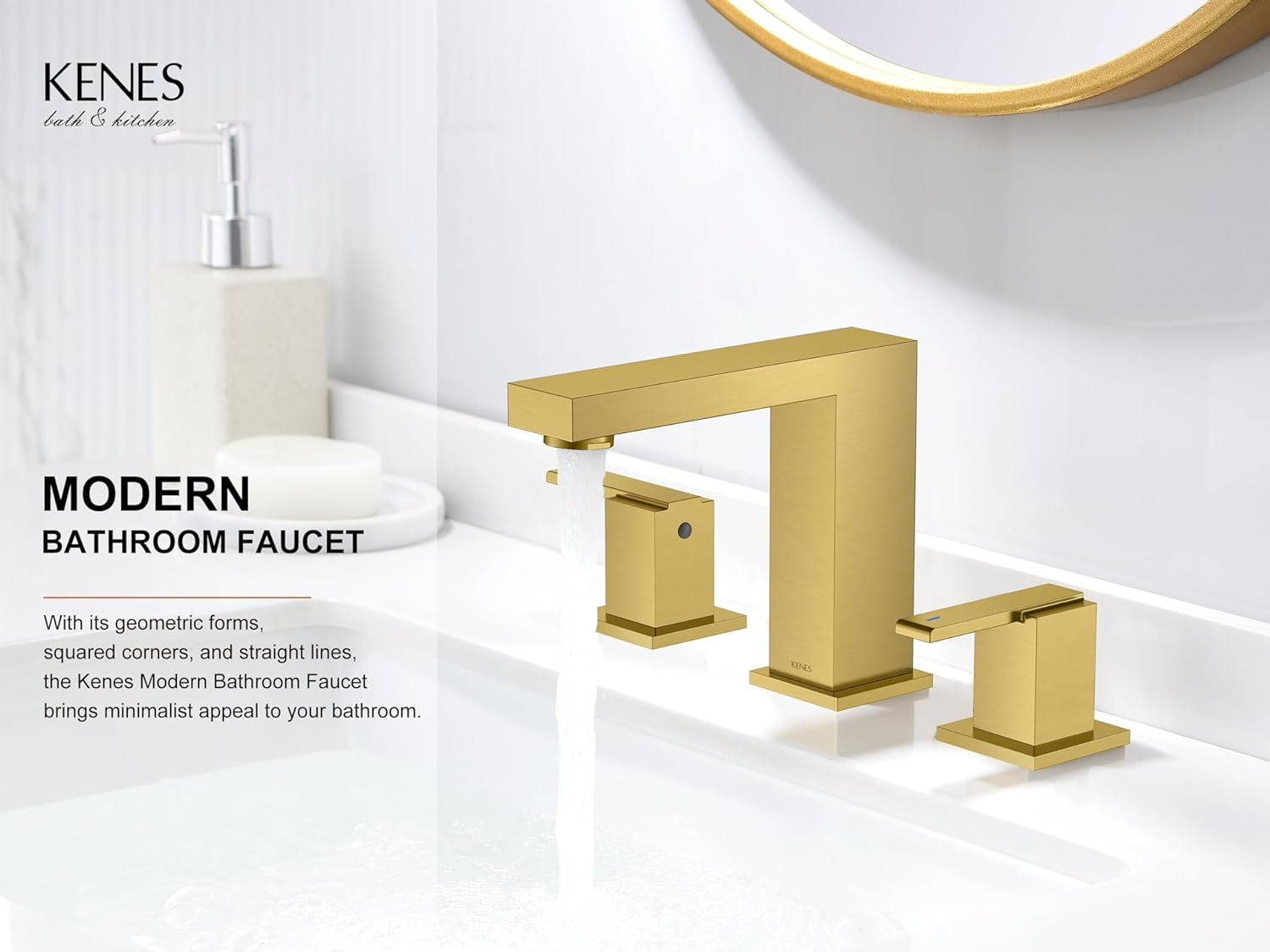 KENES Gold Widespread Bathroom Faucet Brushed Gold Two Handle Bathroom Sink Faucet 3 Hole, 8-Inch Bathroom Faucet Vanity Faucet with Lead-Free Supply Hose, KE-9050-4