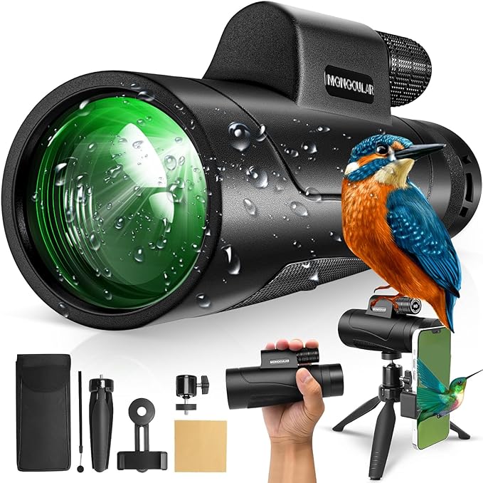 Upgrade Monocular Telescope，80x100 HD Monocular Telescope with Smartphone Holder, Waterproof Monocular, Lightweight Monocular for Bird Watching Hunting Camping Travel Star Watching