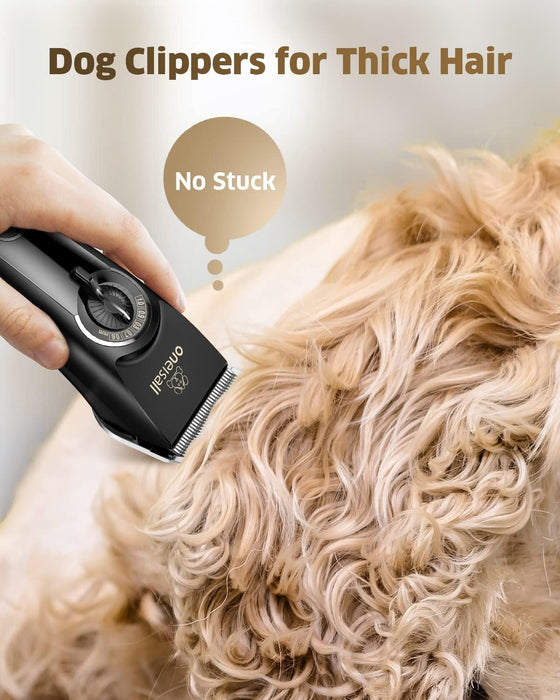 oneisall Dog Clippers for Grooming Doodles Poodles Thick Curly Hair,Low Noise Heavy Duty Dog Grooming Kit with Detachable Metal Blades