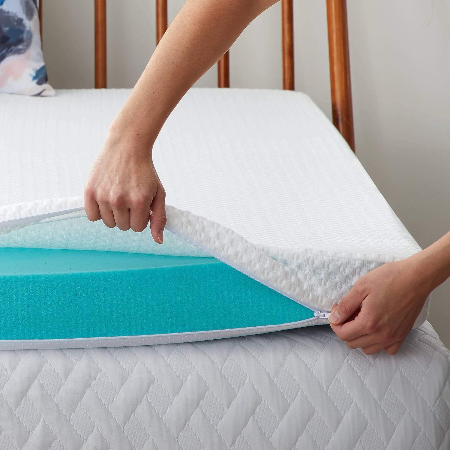 LUCID Mattress Topper Cover - Soft and Breathable - Machine Washable - Zippered Enclosure - Non-Slip Cover - 2 Inch - Twin XL