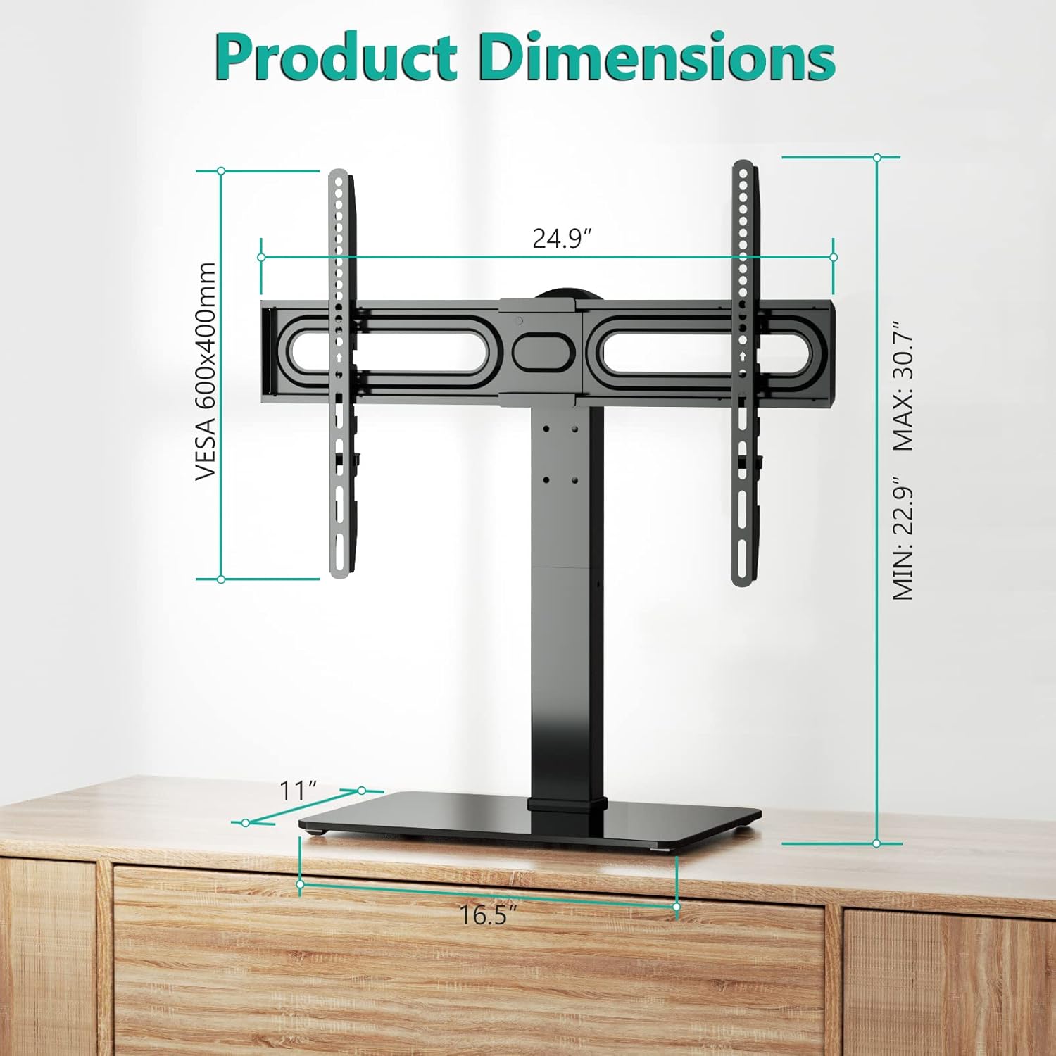 WALI Universal TV Stand, Table Top TV Stand for 32 to 70 inch TVs, 6 Height Adjustable and 70°Swivel TV Mount Stand Holds up to 88lbs, Max Mounting Holes 600x400mm (TVDVD-5), Black