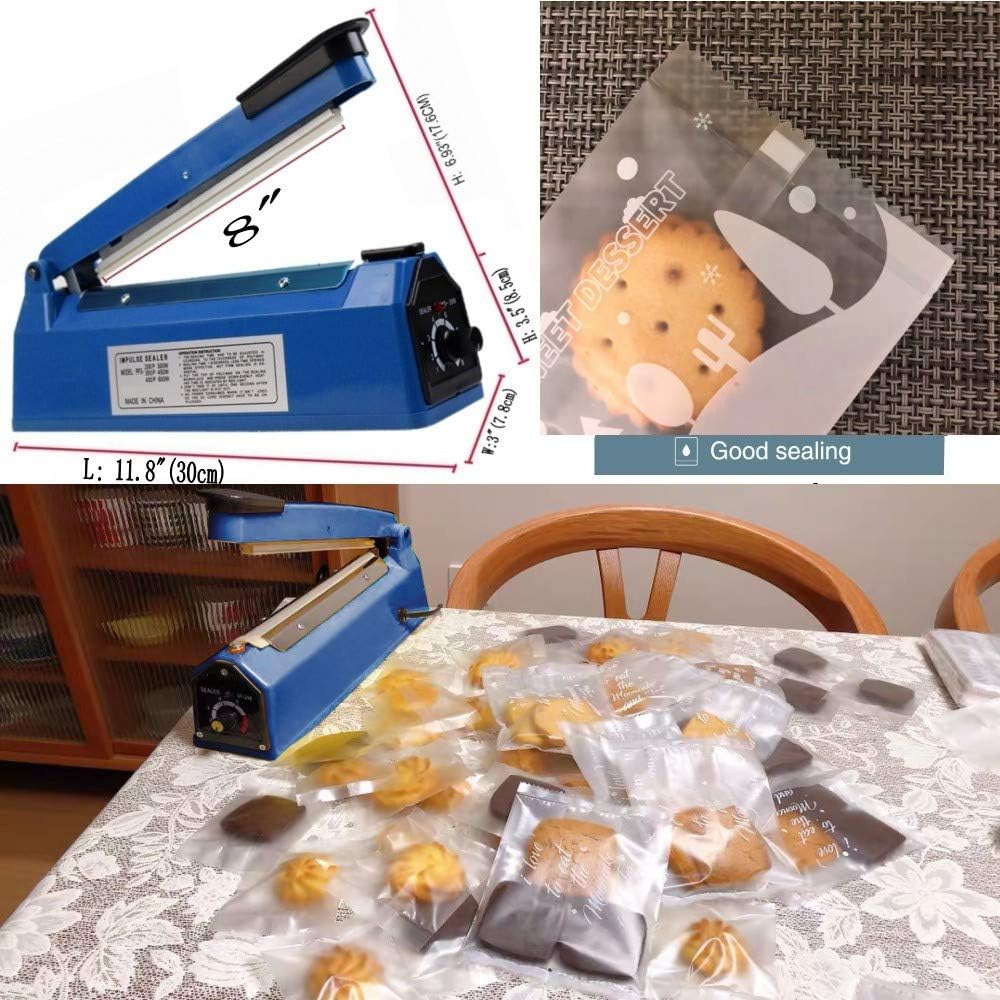 Impulse Heat Sealer Manual Bags Heat 8 Inch Impulse Sealing Machine for Plastic Bags PE PP Bags with Extra Replace Element Grip