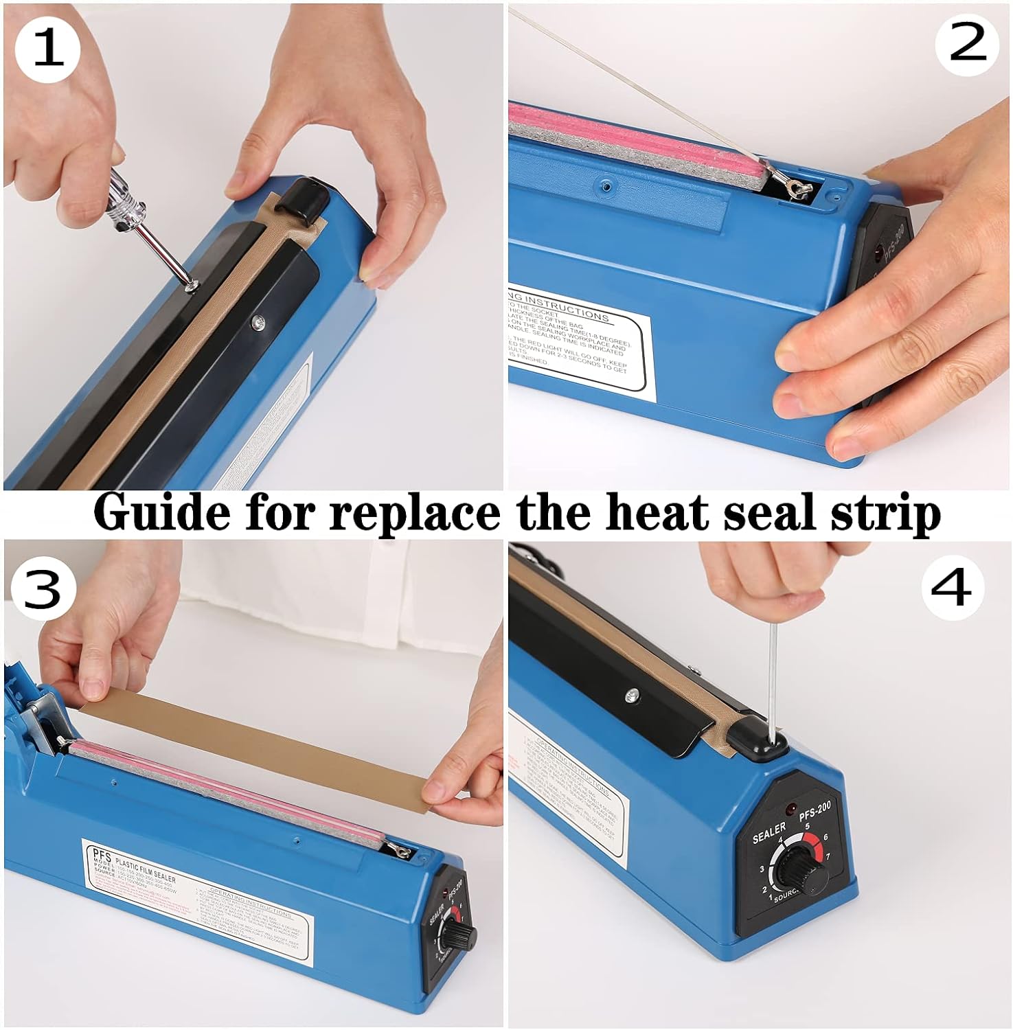 Impulse Heat Sealer Manual Bags Heat 8 Inch Impulse Sealing Machine for Plastic Bags PE PP Bags with Extra Replace Element Grip