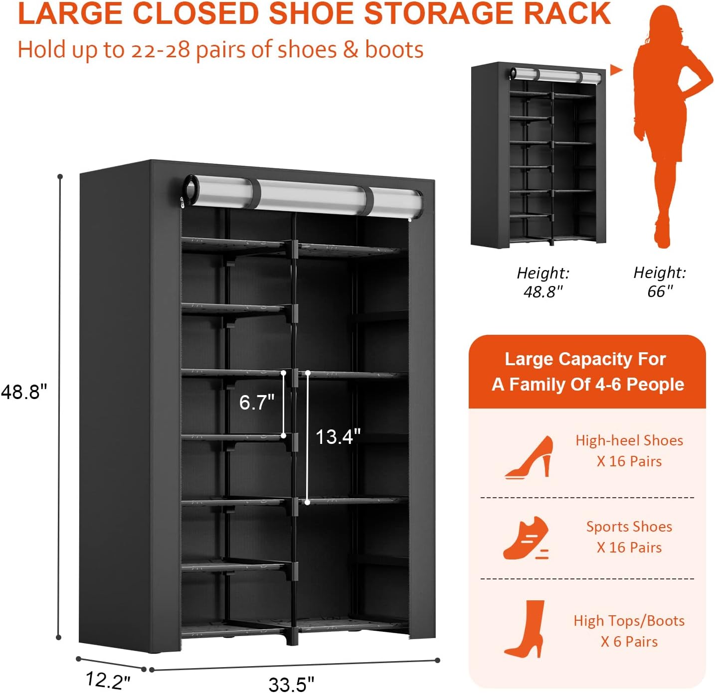 LVNIUS Shoe Rack With Covers Shoes And Boots Organizer Shoe Closet 8-Tier 22-26 Pairs, Large Shoe Organizer Cabinet,Tall Closed Shoe Storage Rack For Garage Bedroom,Mueble Para Zapatos