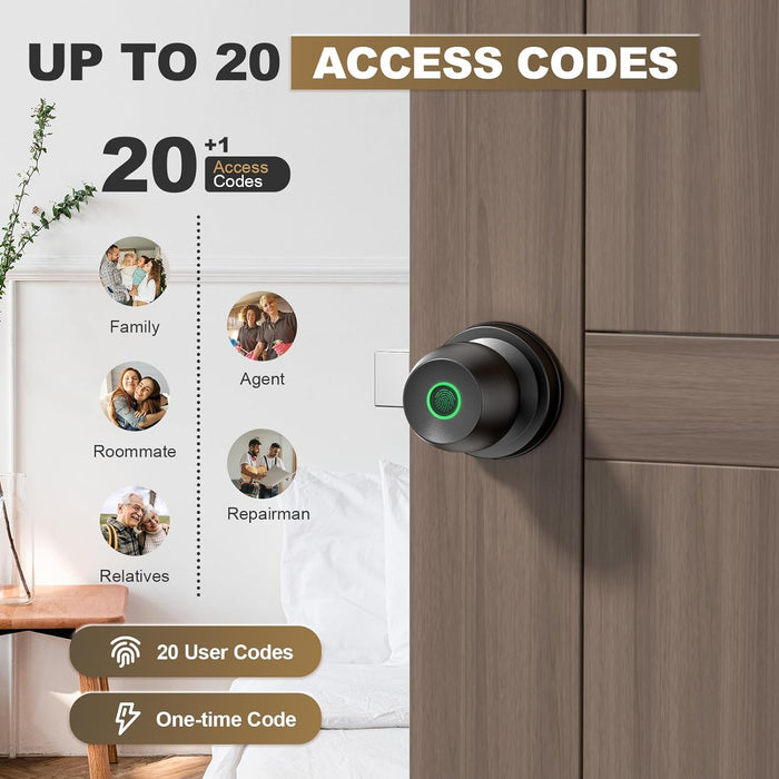 Smart Door Knob, Fingerprint Door Lock Smart Lock Biometric Door Lock Fingerprint Door knob with App Control Suitable for Bedroom,Cloakroom,Apartments Offices,Hotels(Black)
