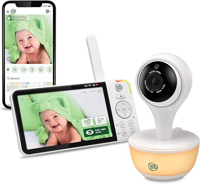 LeapFrog LF815HD - 1080p WiFi Remote Access Video Baby Monitor with 5” High Definition 720p Display, Night Light, Color Night Vision, (White), One Size