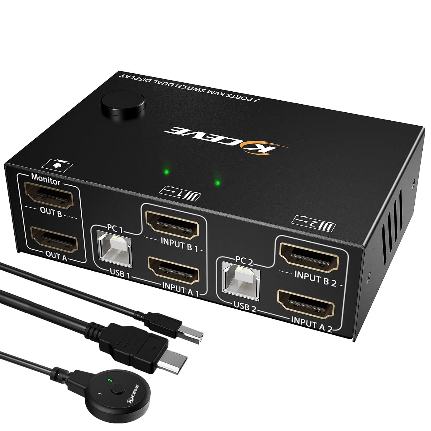 KCEVE Dual Monitor KVM Switch HDMI 2 Port 4K@30Hz USB HDMI Extended Display Switcher for 2 Computers Share 2 Monitors and 4 USB 2.0 Hub,Desktop Controller and USB HDMI Cables Included