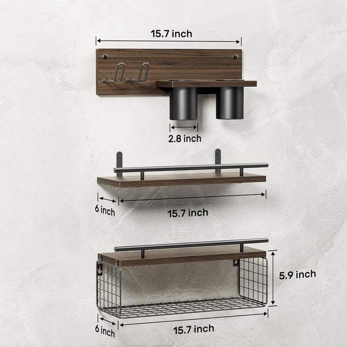 Bathroom Floating Shelves Wall Mounted with Hair Dryer Holder