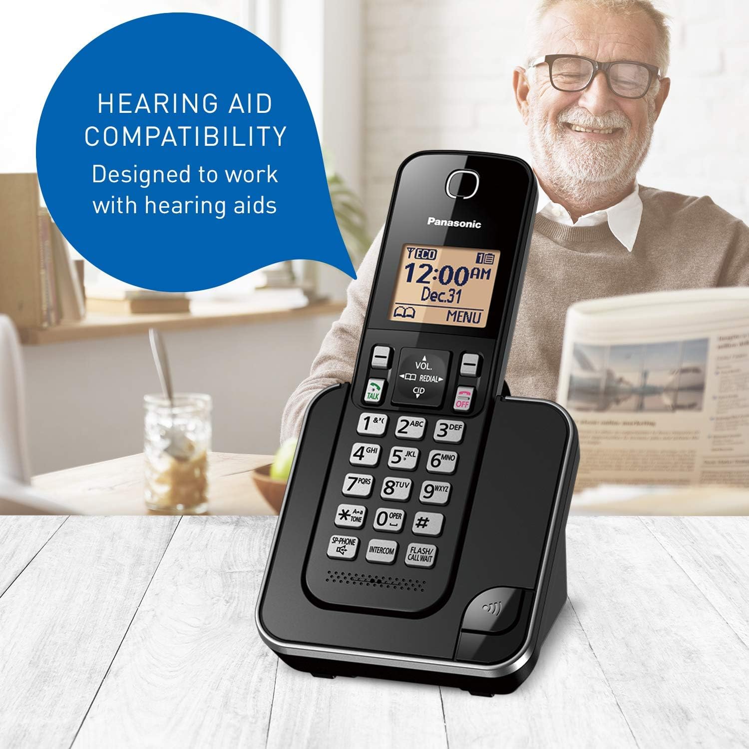 Panasonic DECT 6.0 Expandable Cordless Phone with Call Block - 1 Cordless Handset - KX-TGC380CB (Black)