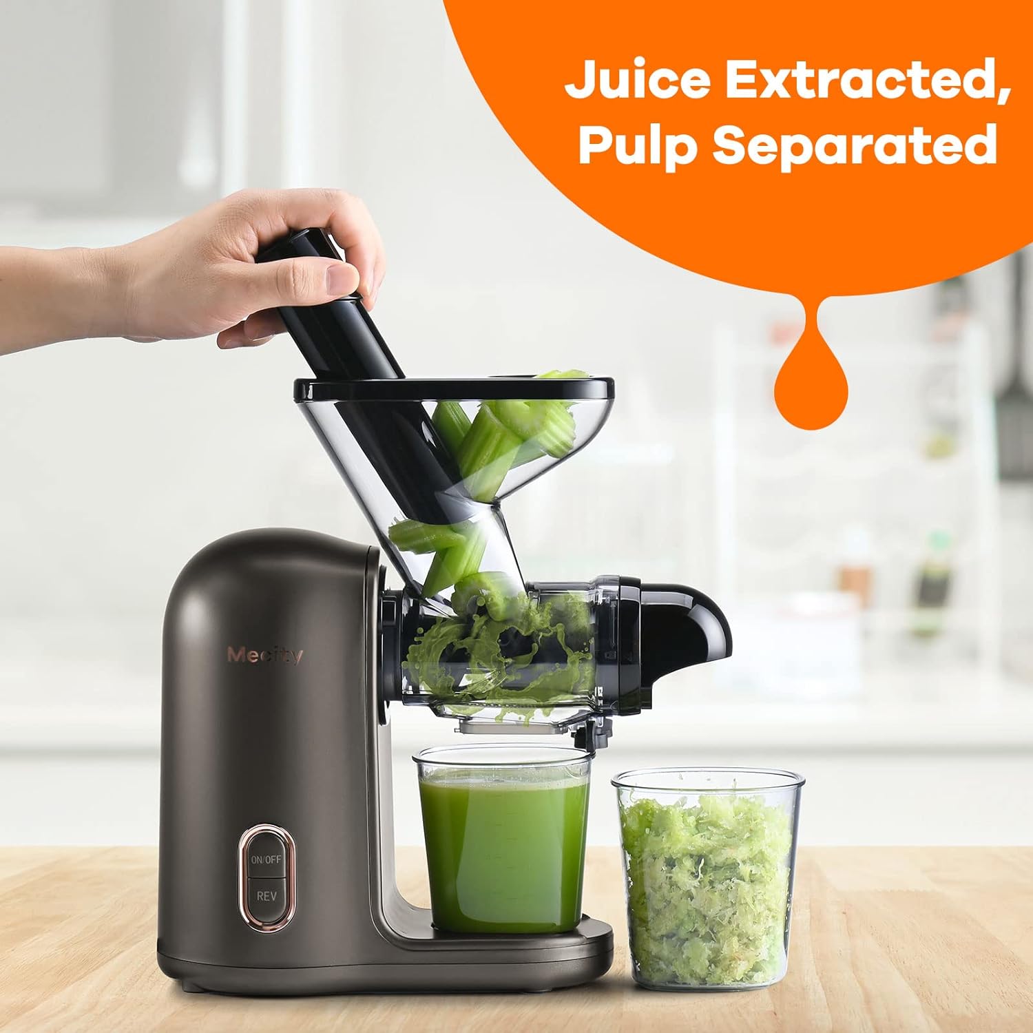 Mecity Small Masticating Juicer Electirc Slow Juicer with Reverse Function for Home, Easy to Clean Juicer Extractor with Travel Bottle, Self-Feeding Juice Maker for Vegetable and Fruit