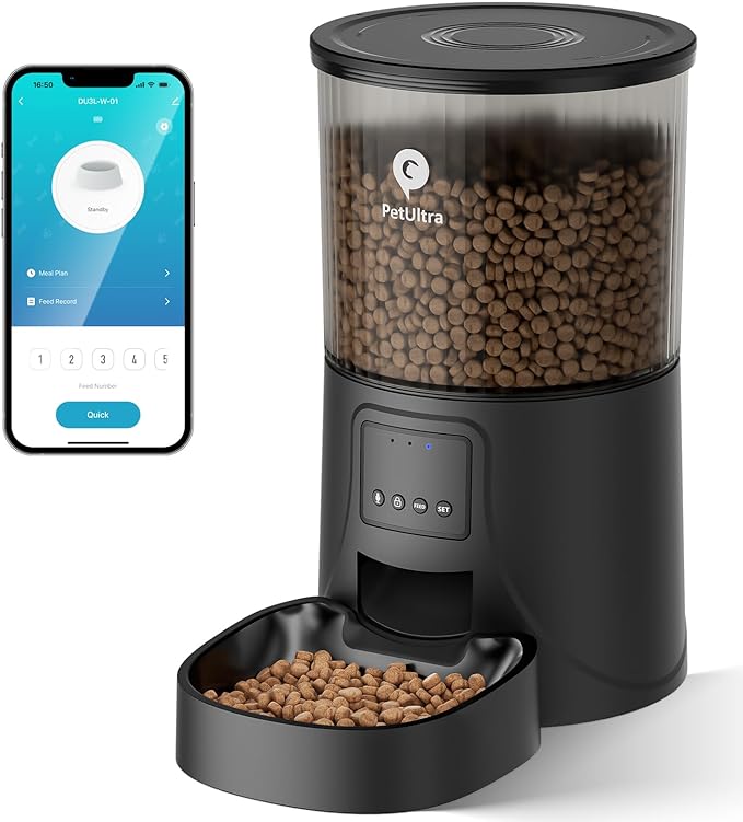 PETULTRA Automatic Cat Feeders WiFi, APP Control Dry Dog Cat Food Dispenser 4L, Timed Auto Pet Feeder Programmable, 10 Meals Per Day, Dual Power Supply, Desiccant Bag, 10s Voice Recorder