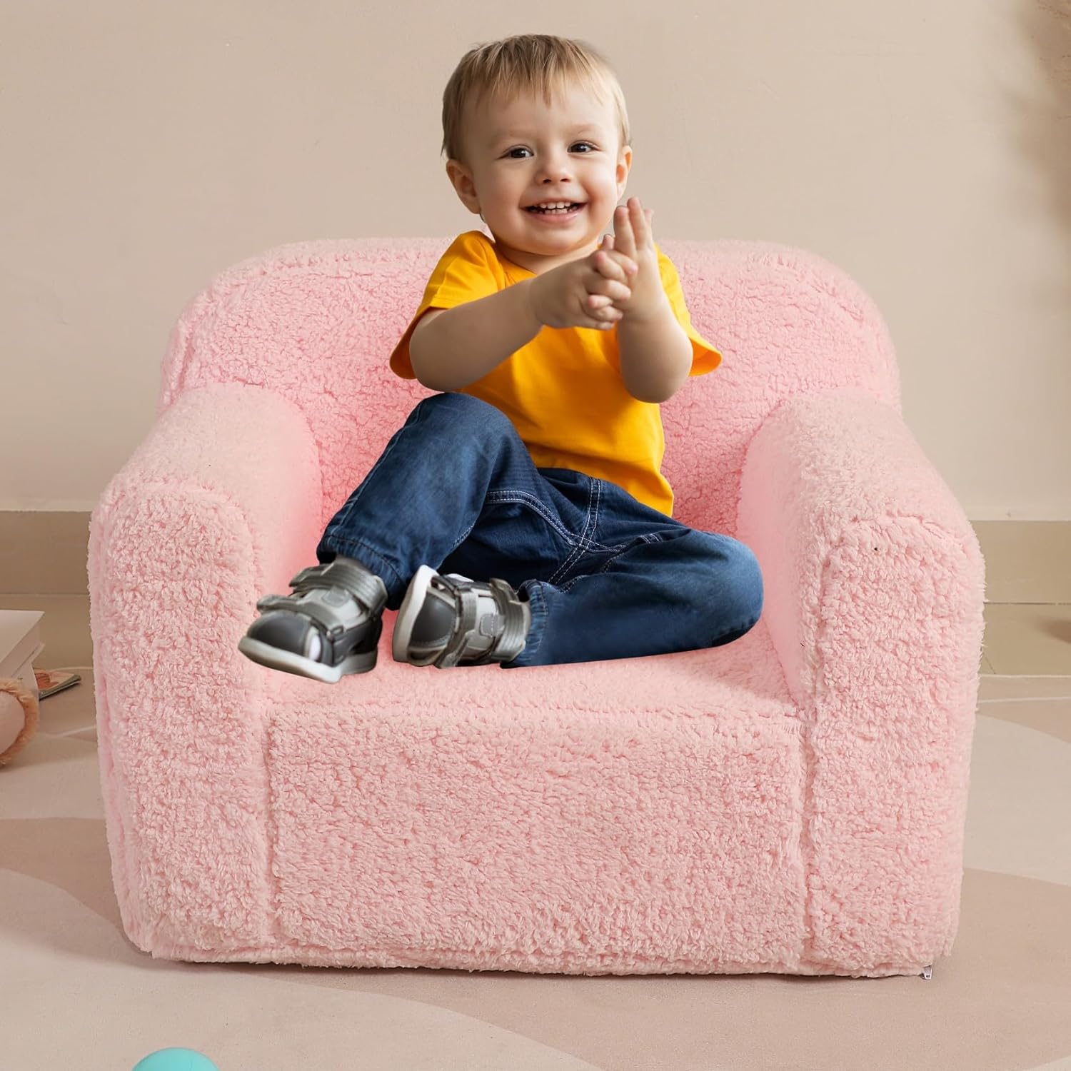 MOMCAYWEX Kids Snuggly-Soft Sherpa Chair, Cuddly Toddler Foam Chair for Boys and Girls, Pink