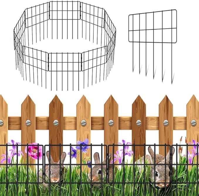 10 Pack No Dig Dog Animal Barrier Fence,17 in(H) X 10.8 Ft(L) Decorative Garden Fence,Rustproof Metal Wire Fencing Border Animal Barrier,Dog Rabbits Ground Fencing for Garden,Yard