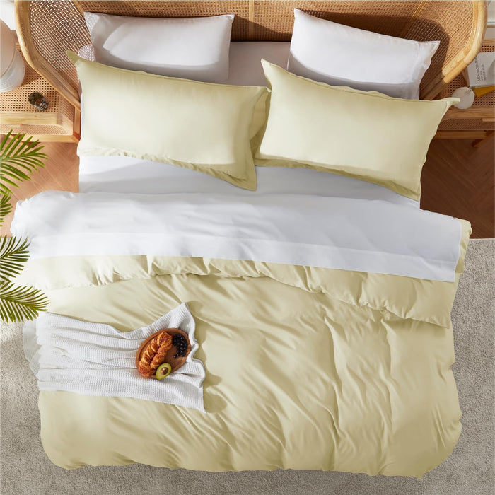 Nestl Vanilla Yellow California King Duvet Cover Sets - Soft Double Brushed Cal King Duvet Cover, 3 Piece, with Button Closure, 1 Duvet Cover 104x98 inches and 2 Pillow Shams
