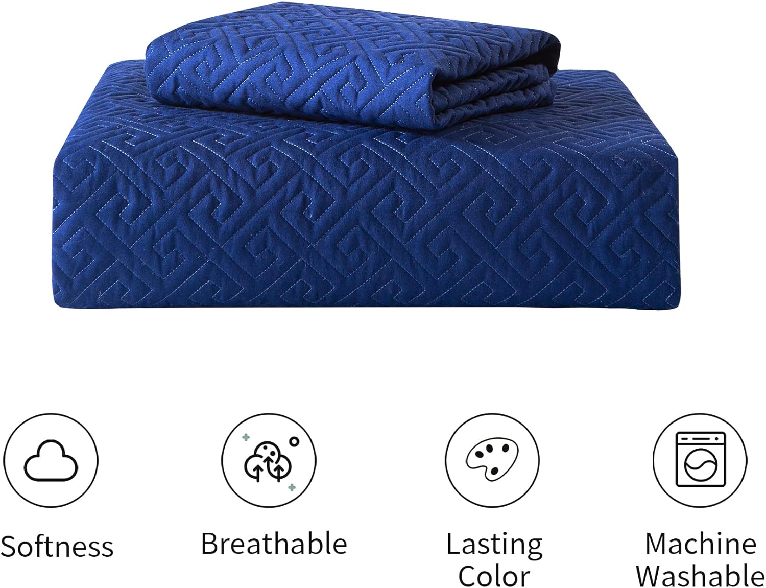 SubcosY Quilt Set King Size Navy Blue 3 Piece, Lightweight Soft Bedspread Labyrinth Lattice Pattern Bed Decor Coverlet Sets for All Season(106"x96")