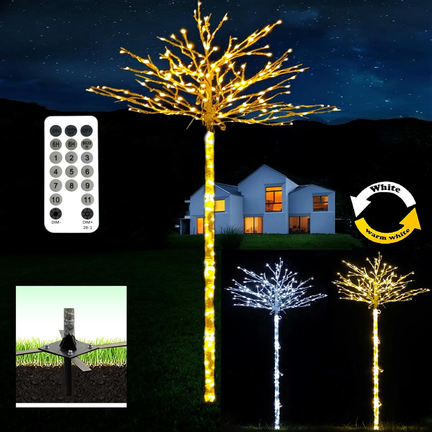 Fairyrain Lighted Birch Tree Artificial Tree Christmas Lights Suitable for Halloween Home Party Decoration Wedding Lawn Patio 8FT Warm White/White