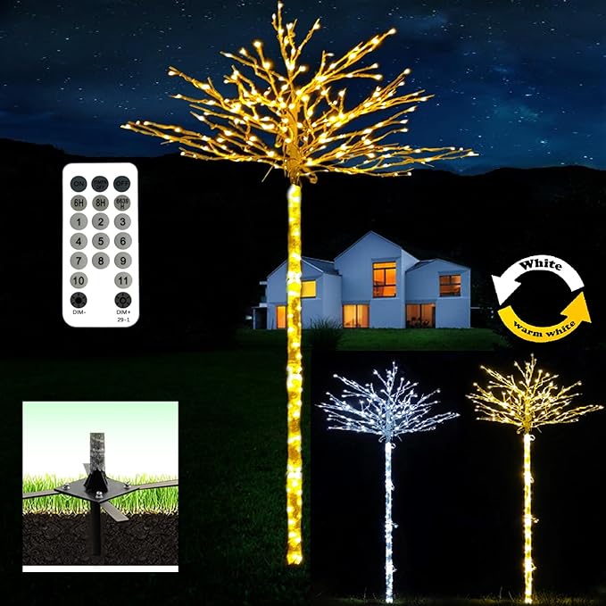 Fairyrain Lighted Birch Tree Lights 8FT Artificial Tree Christmas Lights Suitable for Halloween Home Party Decoration Wedding Lawn Patio Warm White/White