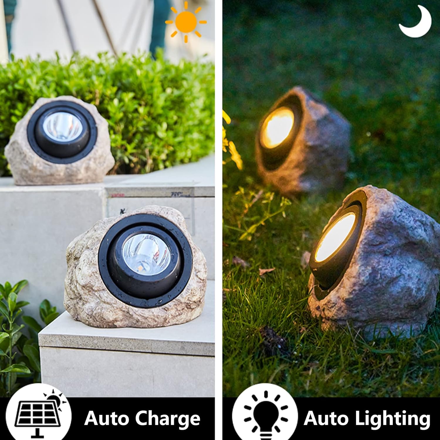 GOODFOEVER Rock Solar Garden Lights, Super Bright Solar Spot Lights, Solar Powered Landscape Lights Outdoor Decorative Waterproof LED Solar Lights for Pathway, Walkway, Yard