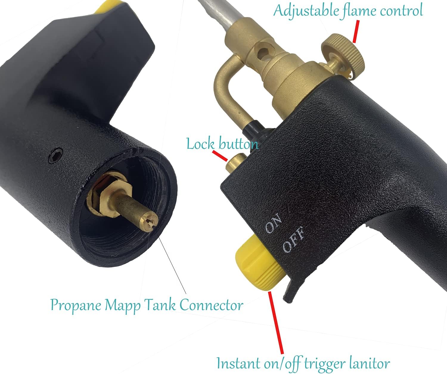 High Intensity Trigger Starter Propane Torch With 3 Nozzles for Solding Brazing Welding Compatible with MAPP/MAP Pro/Propane for Gas Welding/Searing Steak(Torch with 3 Nozzles)