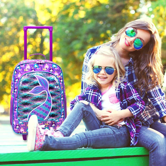 AGSDON Kids Suitcase for Girls, Cute Mermaid Rolling Luggage Wheels for Children Toddler