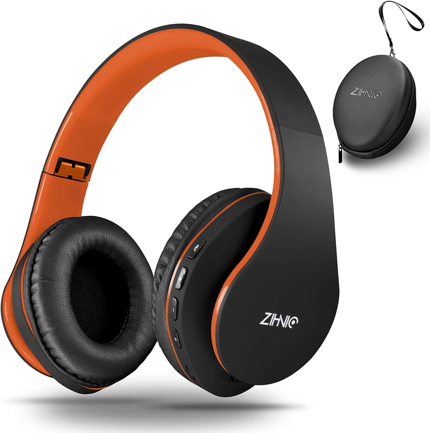 Bluetooth Over-Ear Headphones, Zihnic Foldable Wireless and Wired Stereo Headset Micro SD/TF, FM for Phone/Samsung/Pad/PC/TV,Soft Earmuffs &Light Weight for Prolonged Wearing (Black-Orange)