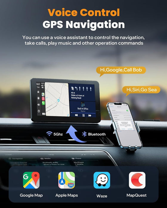 LAMTTO Portable Wireless Carplay & Android Auto with Backup Camera,7" HD IPS Drive Carplay Screen for Cars,Car Radio Receiver with Mirror Link,Bluetooth,GPS Navigation,AUX,Voice Control