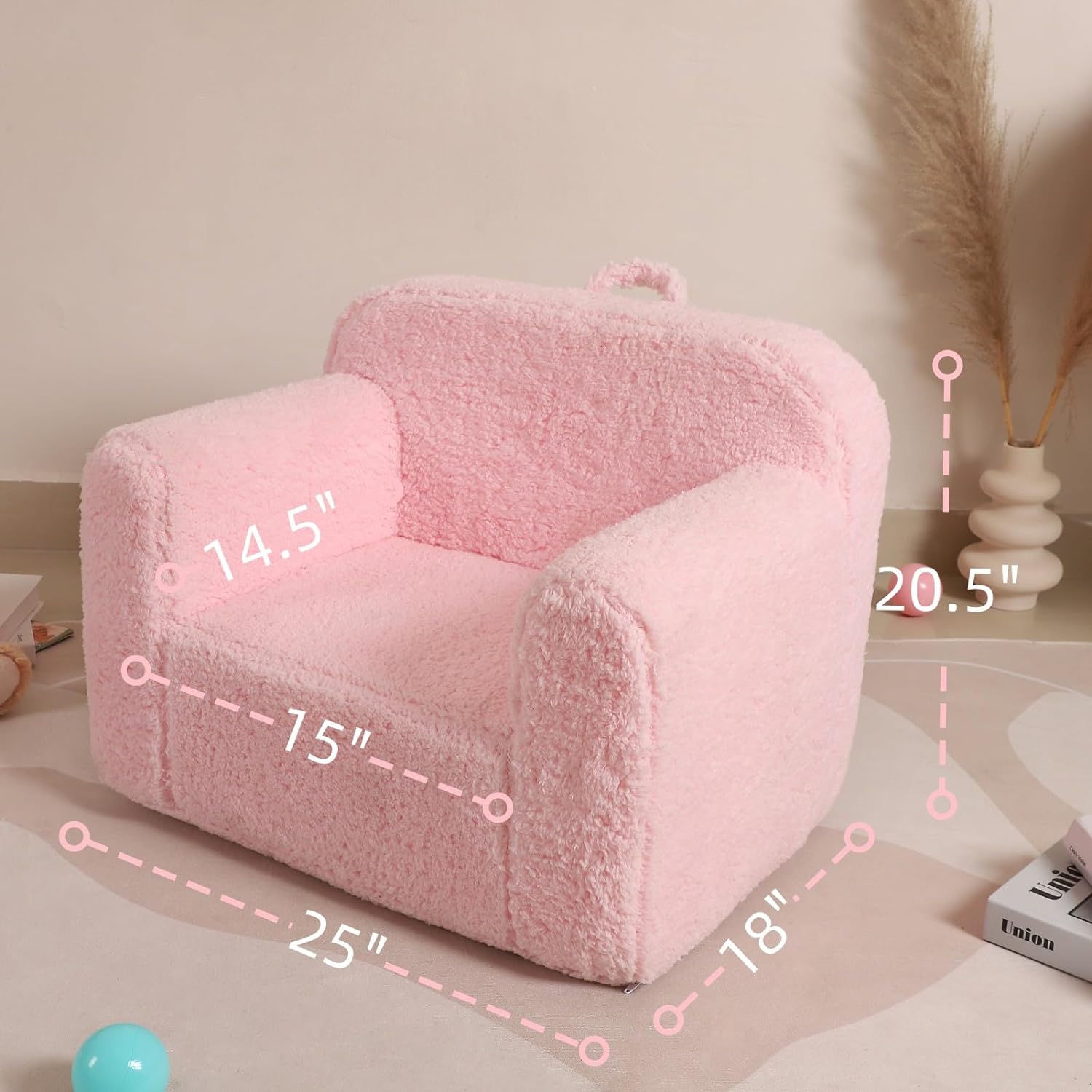 MOMCAYWEX Kids Snuggly-Soft Sherpa Chair, Cuddly Toddler Foam Chair for Boys and Girls, Pink