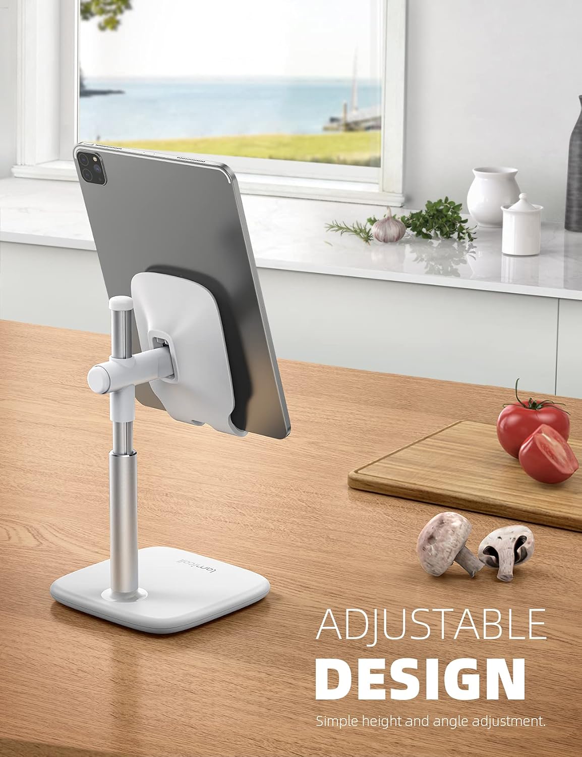 Lamicall Tablet Stand, Height Adjustable - Tablet Holder Cradle for Desk, Heavy Base Desktop Tablet Dock Mount, Stand for iPad Pro, Mini, Air, Tabs, Kindle, iPhone 13 and 4-12.9" Phone & Tablet, White