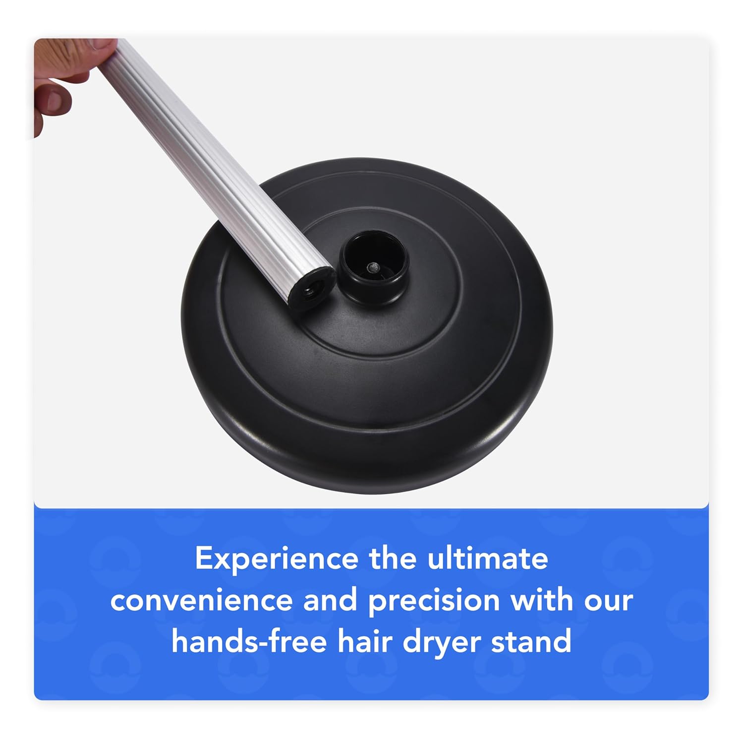 Bamodi Hair Dryer Holder Black - Hands-Free Hair Drying Metal Stand with 360° Rotation, Adjustable Height - Countertop or Wall Mount - Stylish and Convenient Storage Solution for Bathroom