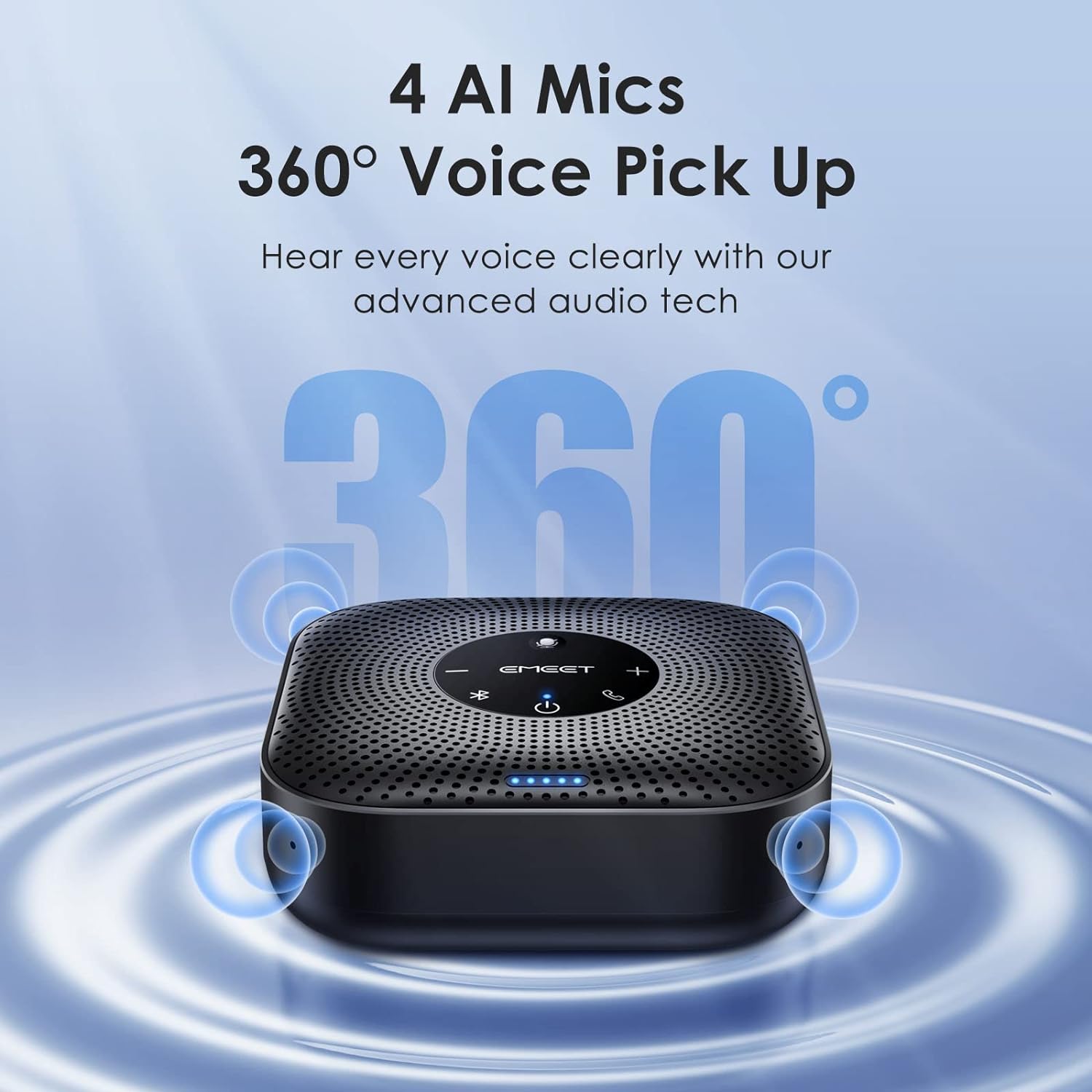 EMEET Conference Speakerphone M0 Plus, 4 AI Mics 360° Voice Pickup, Noise Reduction, USB C Speaker, Bluetooth Conference Speaker for 8 People w/Daisy Chain for 16 Compatible with Leading Software