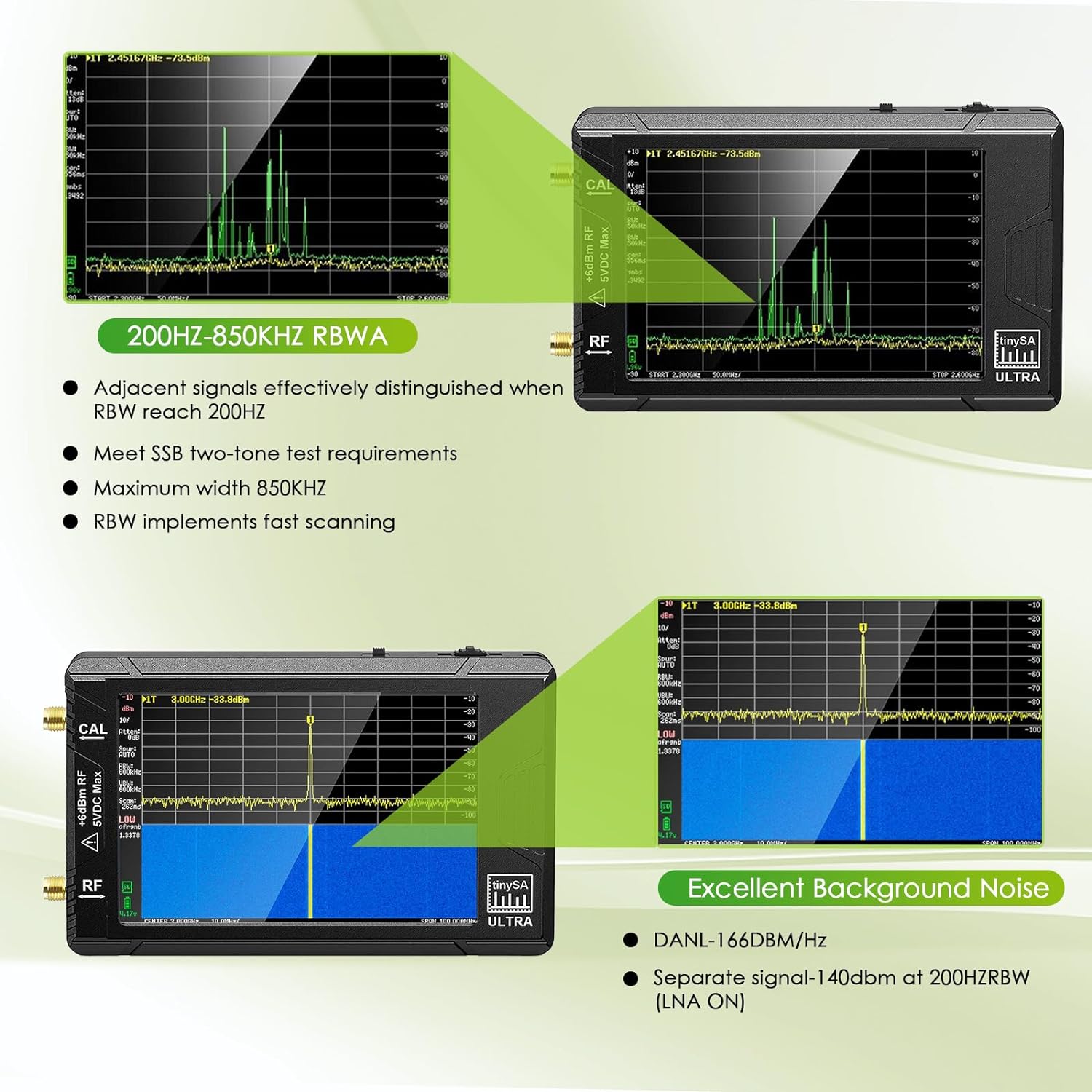 PFCTART Upgraded 4.0 Inch TinySA Ultra Spectrum Analyzer, 100kHz-5.3GHz Handheld Frequency Analyzer with 32GB SD Card, 2 in1 Signal Generator 100kHz to 800MHz MF/HF/VHF UHF Input