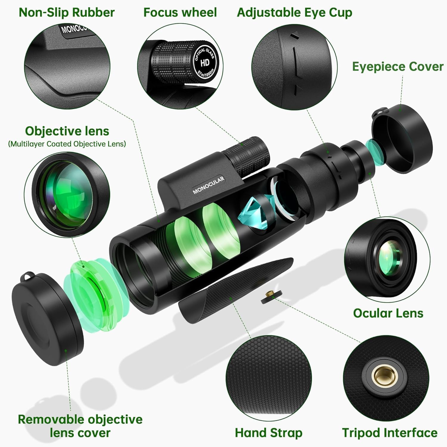 Upgrade Monocular Telescope，80x100 HD Monocular Telescope with Smartphone Holder, Waterproof Monocular, Lightweight Monocular for Bird Watching Hunting Camping Travel Star Watching