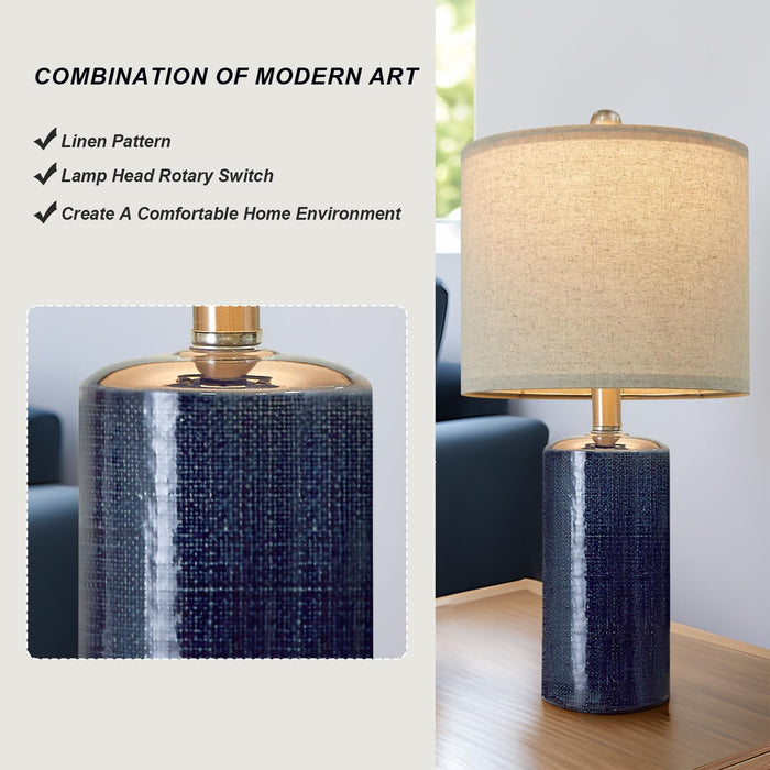 20.25" Small Table Lamps Set of 2 Modern Ceramic Lamps for Living Room Farmhouse Bedside Lamps Boho Lamps for Night Stands Blue Bedroom Lamps Side Table Lamps End Table Lamps