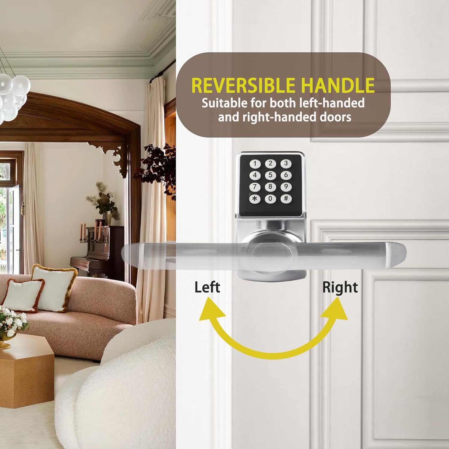 Keyless Entry Door Lock, Electronic Keypad Door Lock with Handle, Digital Door Lock with keypads, IC Card and Key, Easy Installation for Home, Hotel(Satin Nickel)