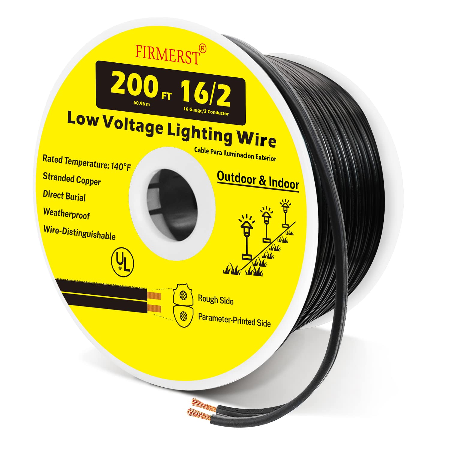 FIRMERST 16/2 Low Voltage Landscape Wire Outdoor Lighting Cable UL Listed 200 Feet