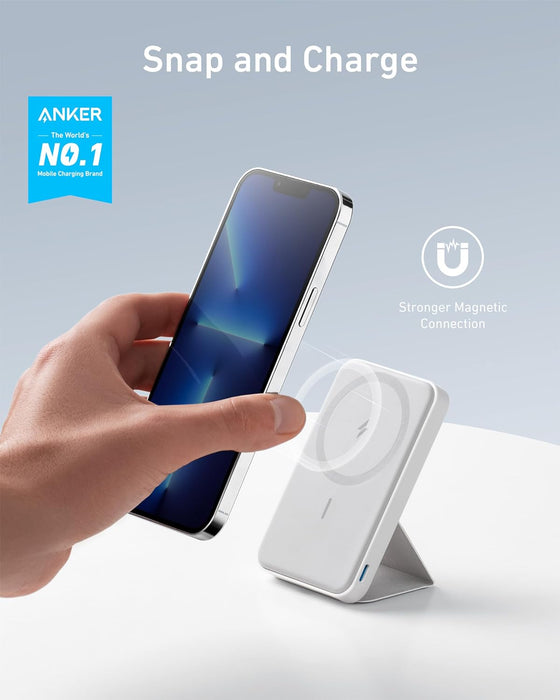 Anker Magnetic Battery Upgraded Version, 5,000 mAh Foldable Magnetic Wireless Portable Charger and USB-C (On The Side), Only for iPhone 15/15 Plus/15 Pro/15 Pro Max, iPhone14/13/12 Series (black)