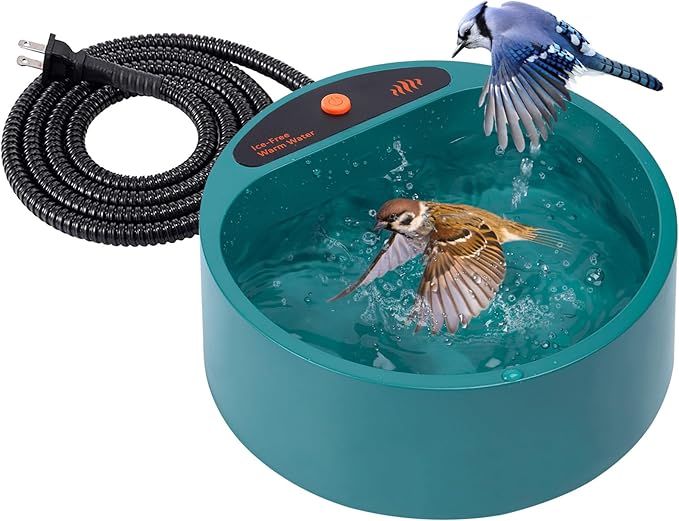 MEWTOGO Deeper Heated Bird Bath for Outdoors for Winter, 77 Oz Thermostatically Controlled Bird Bath Heater with Chew-Proof Cord for Garden Deck Yard Animals Wild Bird Pet Dogs Drink Water